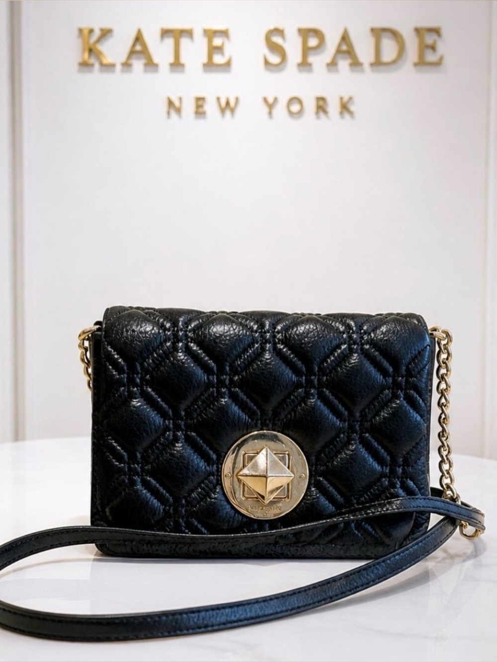 Kate Spade New York Astor Court Naomi Quilted Black Leather  Crossbody Bag.
